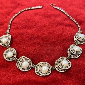 Vintage Hobe pearl and rhinestone choker necklace